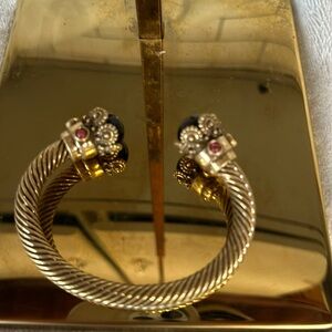 Women's Two-Tone Cable Cuff Bracelet with Black and Pink Accents